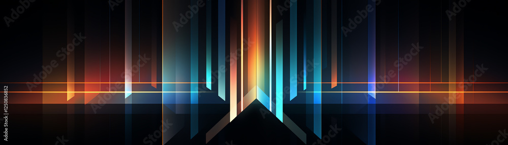 Poster an abstract design featuring vibrant lines and beams of light radiating in various colors. this mode