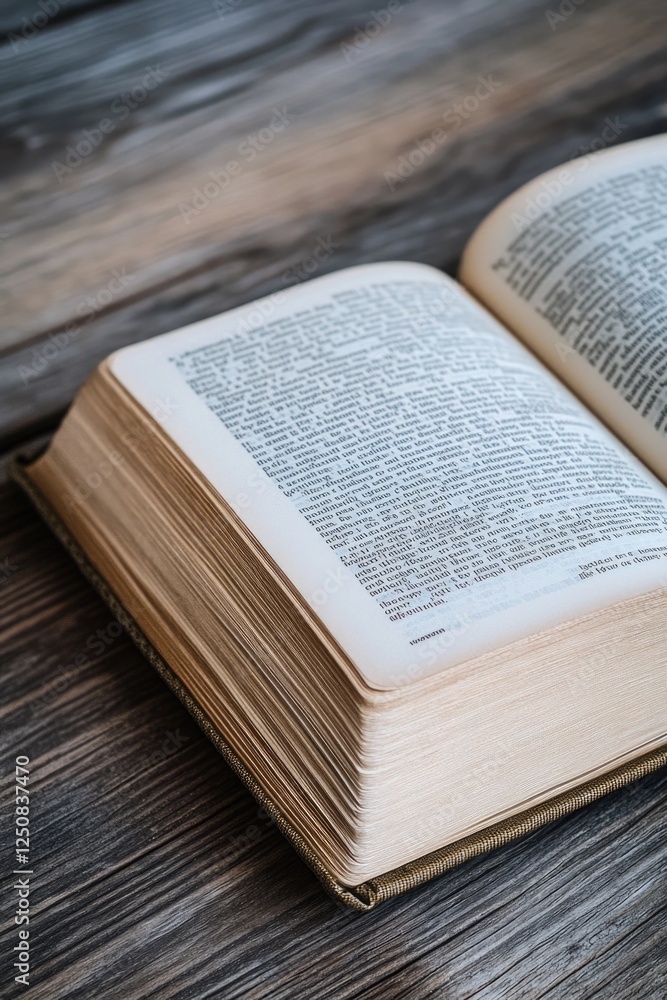 Poster an open book sits on a wooden table, perfect for reading or studying
