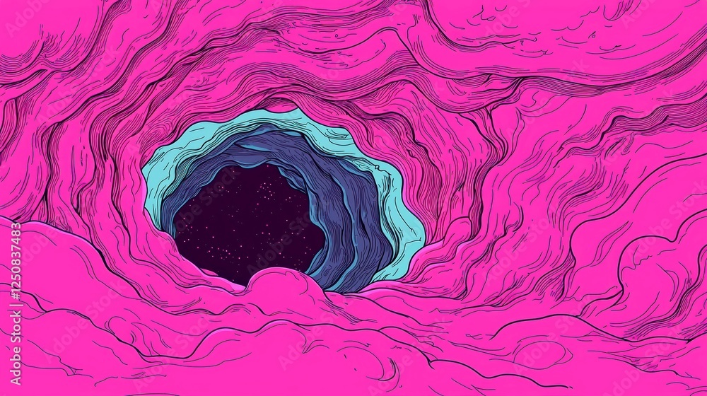 Poster whimsical vortex of portals, a captivating doodle art piece featuring swirling portals against a min