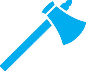 Blue and White Axe Icon in Flat Style.