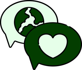 Earth Love Message Icon in Green and White Color.