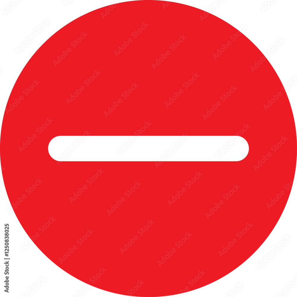 Poster flat style minus button icon in red color.