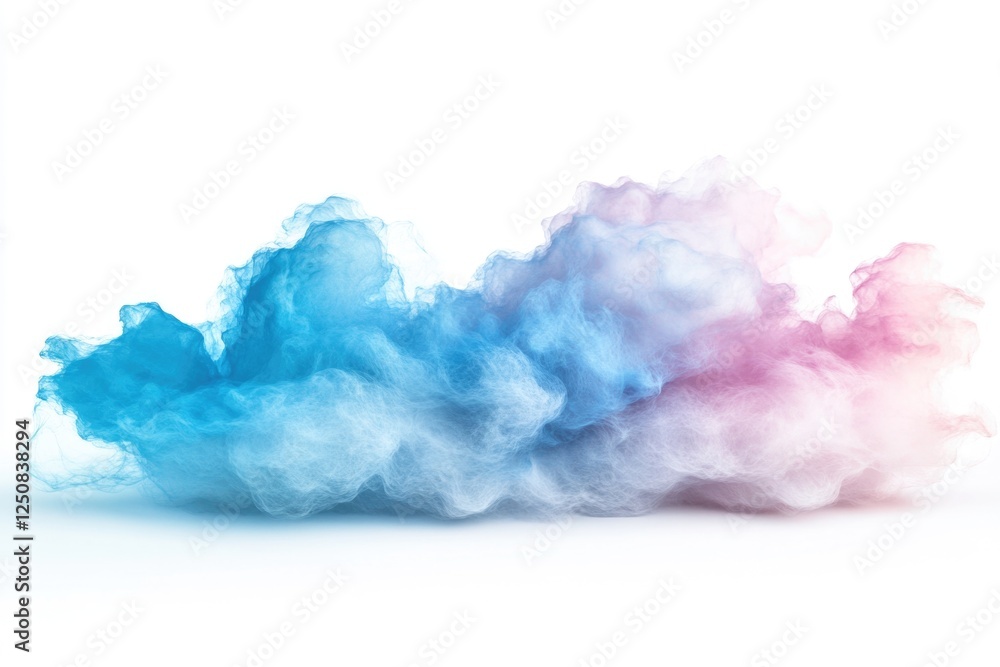 Poster a cloud of blue and pink smoke on a white background, ideal for use in digital designs or as a visua