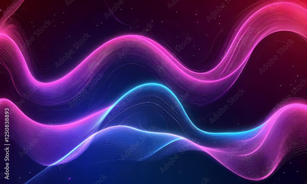 Poster neon waves flow cosmic background; abstract digital art for tech design