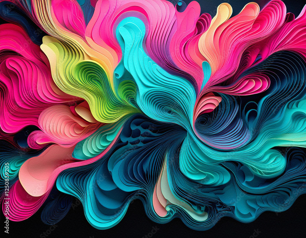 Poster vibrant swirl of colors bursts from the dark background, creating an abstract and dynamic design wit