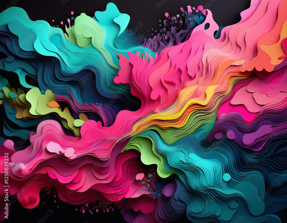 Poster vibrant abstract art with colorful paint swirls creating a dynamic background. bright hues flow agai