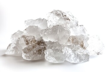 Obraz premium A pile of transparent ice crystals on a white surface, with no additional context