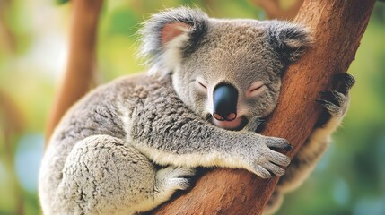 Obraz premium A koala sleeping in a eucalyptus tree