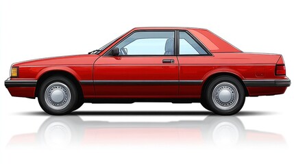 Red classic coupe, side view, white background, automotive illustration