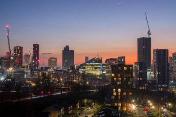 Fototapeta premium Manchester Skyline at Dusk from an elevated view point. 