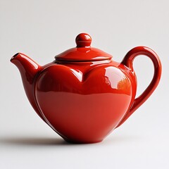 A Red Heart Shaped Teapot Sits On A White Background