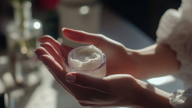 A person holding a jar of cream, great for food or beauty related content
