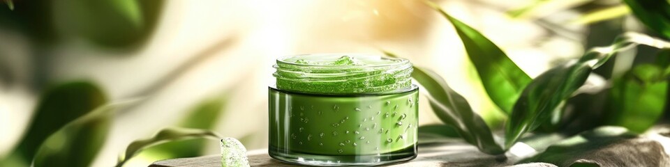 A jar of green liquid perched on top of a weathered tree stump