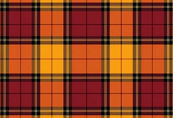 Modern Fall Plaid Pattern: A Clean and Trendy Design Showcasing Deep Reds, Burnt Oranges, and Golden Yellows, Ideal for Fashion Apparel, Accessories, and Digital Backgrounds.

