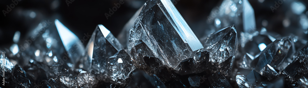 Poster close-up of sparkling crystalline structures illuminated under soft light, highlighting their intric