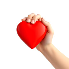 Obraz premium Realistic 3D Hand Holding a Shiny Red Heart – Symbol of Love and Affection