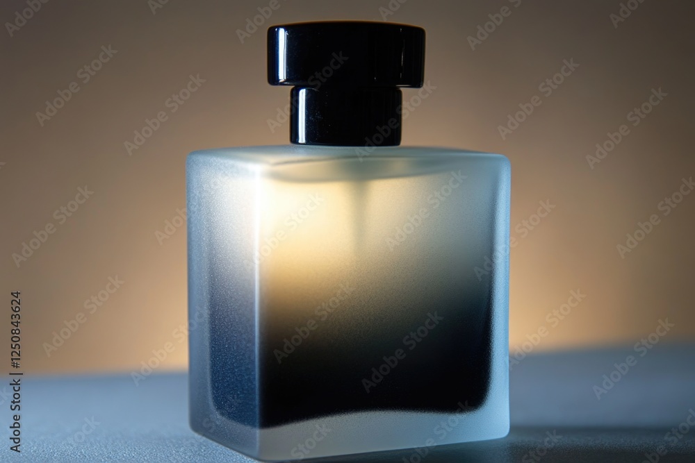 Poster a bottle of perfume sits on top of a table, ready for use
