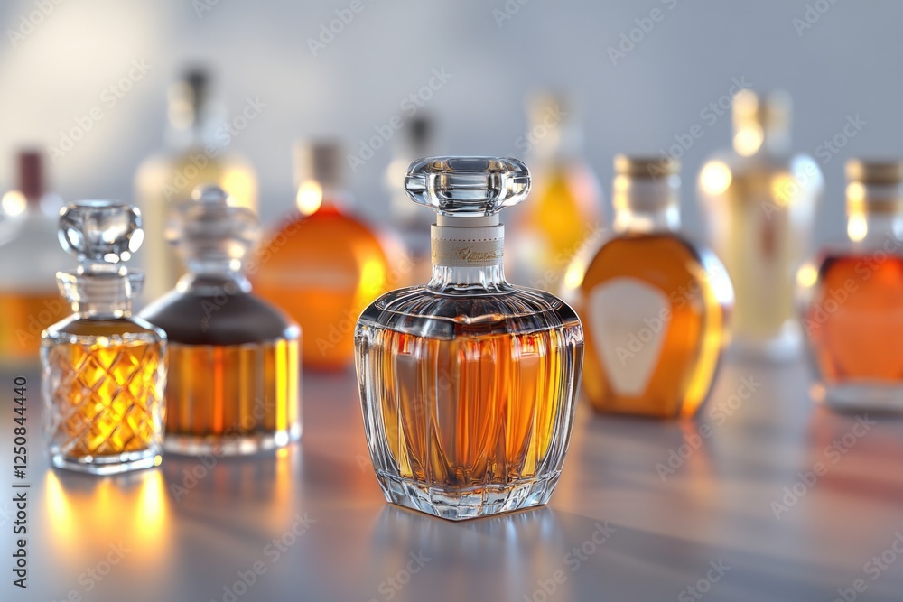 Aufkleber a collection of liquor bottles on a table, suitable for use in product displays or bar settings