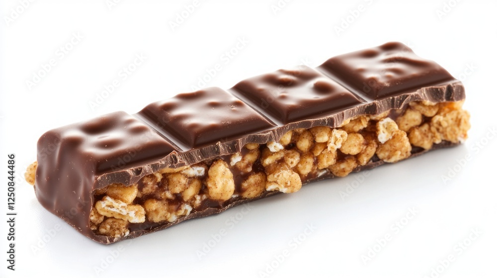 Poster A high-quality image of a single chocolate bar on a white background, ideal for use in food and product photography