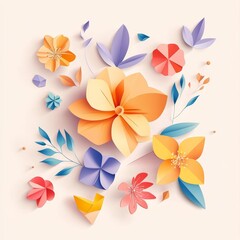 Obraz premium Paper flowers bouquet, spring design, pastel background, craft art