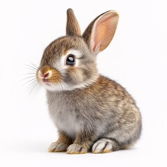 Fototapeta premium Adorable Baby Rabbit Sitting on White Background