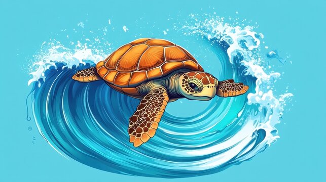 cute cartoon symbol of a turtle riding a wave. sport emblem with an animal in it. Generative AI