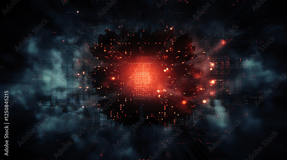 Aufkleber futuristic digital background with glowing red and orange lights. abstract technology representation
