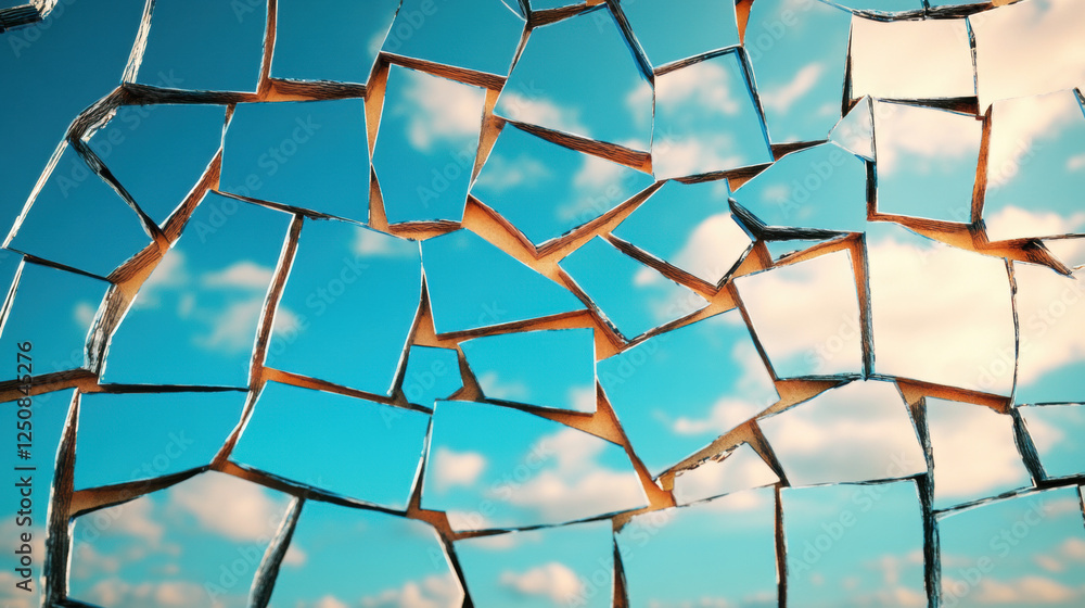 Aufkleber a high-fidelity 3d model of a shattered mirror showcasing distortion effects, perfect for graphic de