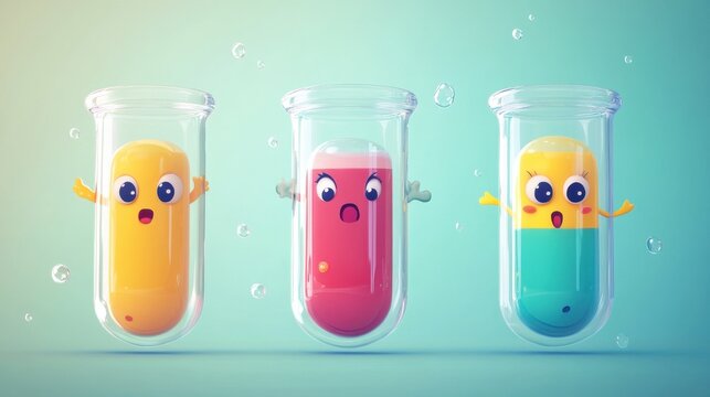 2D animated medical element analysis, Cute test tube Character - Powered by Adobe