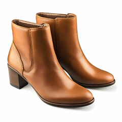 A pair of women's brown autumn ankle boots with average heels, isolated on a white background