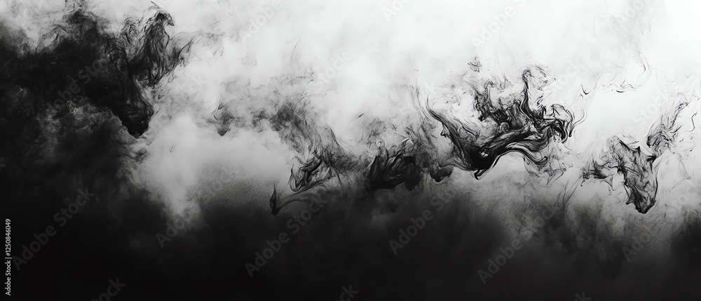 Aufkleber this abstract black and white image features intricate swirling smoke patterns, creating a dramatic 