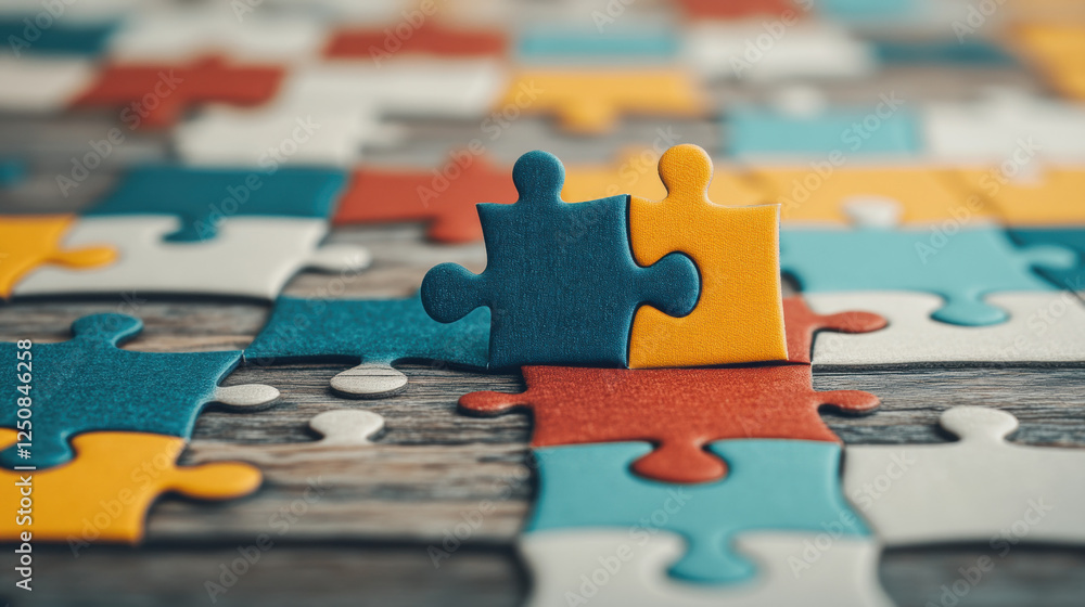 Aufkleber a high-fidelity 3d rendering of a puzzle featuring missing pieces, ideal for visual storytelling or 