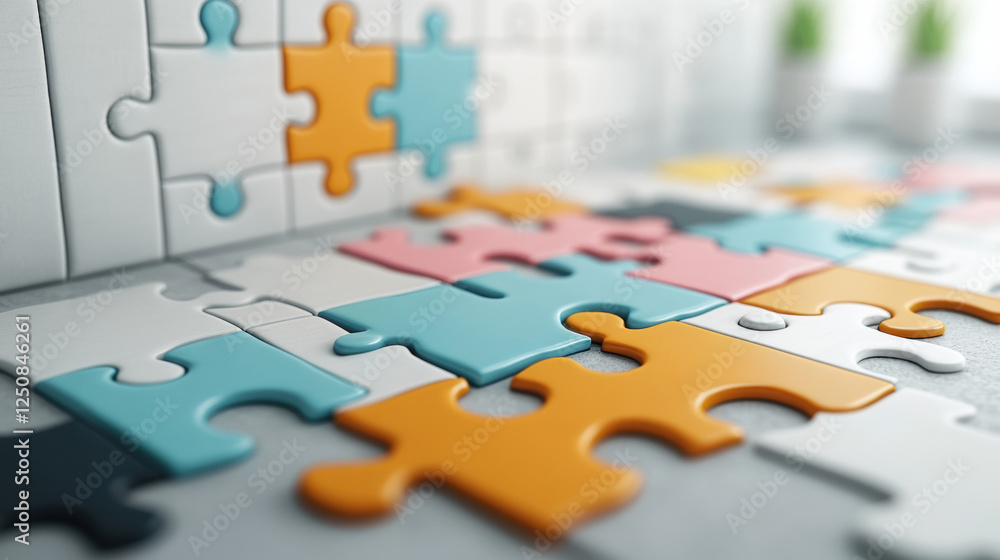 Aufkleber a high-fidelity 3d rendering of a puzzle featuring missing pieces, ideal for visuals related to prob