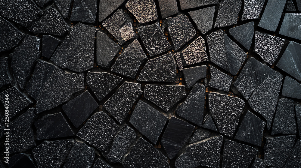 Poster this intricate mosaic of black stones showcases a stunning pattern, perfect for architectural themes