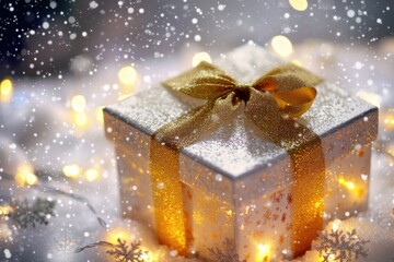 A beautifully wrapped gift box with a golden bow, perfect for special occasions