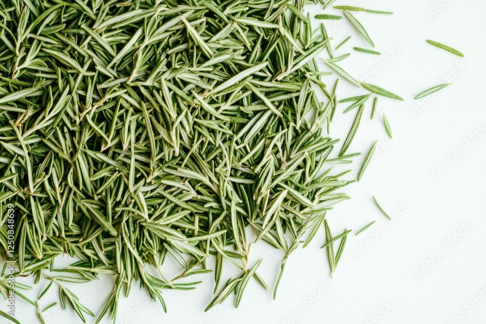Poster a close-up view of a pile of green grass on a white surface, suitable for use in still life photogra
