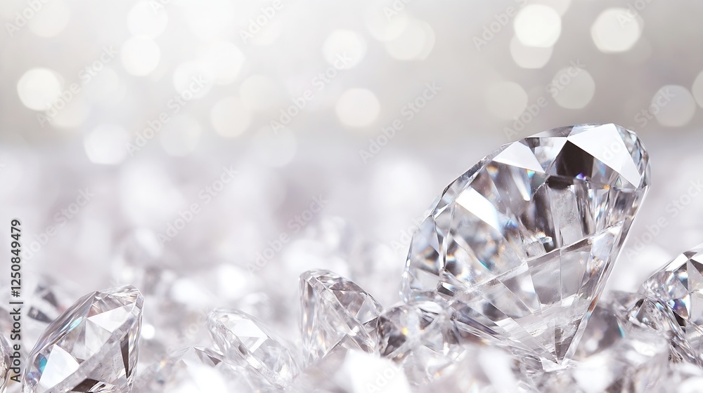 Poster Closeup of sparkling diamonds on a soft shimmering background highlighting luxury and elegance : Generative AI