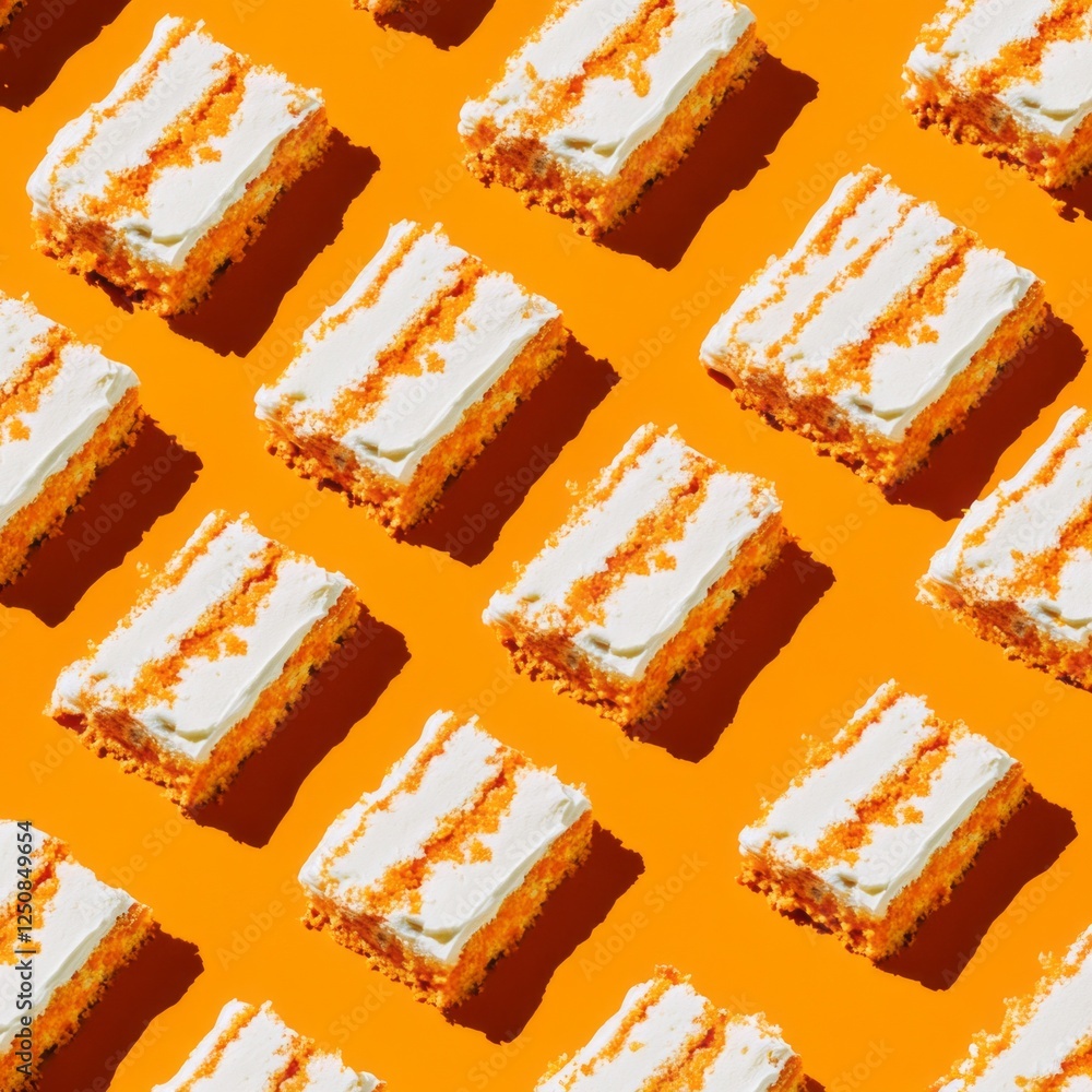 Aufkleber delicious slices of carrot cake with creamy frosting are artistically arranged in a seamless pattern
