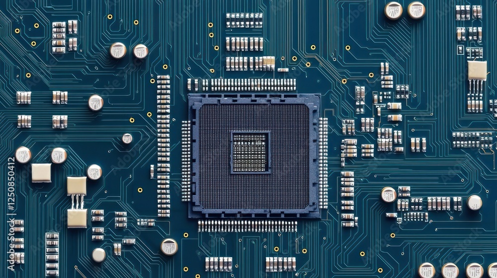 Poster close-up of circuit board with microchip