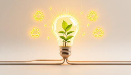 Green Energy Idea Plant Growing in Lightbulb