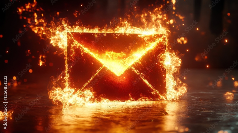Aufkleber a glowing envelope is surrounded by a fiery explosion by ai generated image