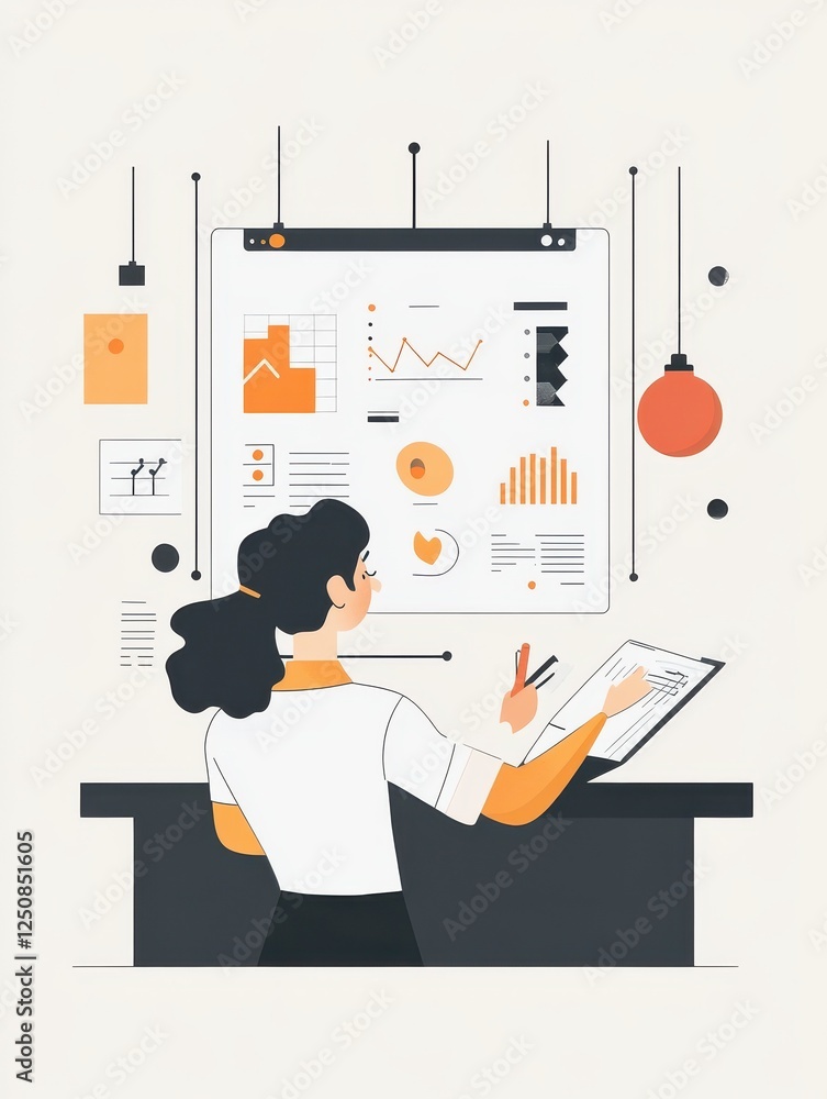 Poster an illustration in 2d flat style featuring a character using digital tools to plan and manage their 