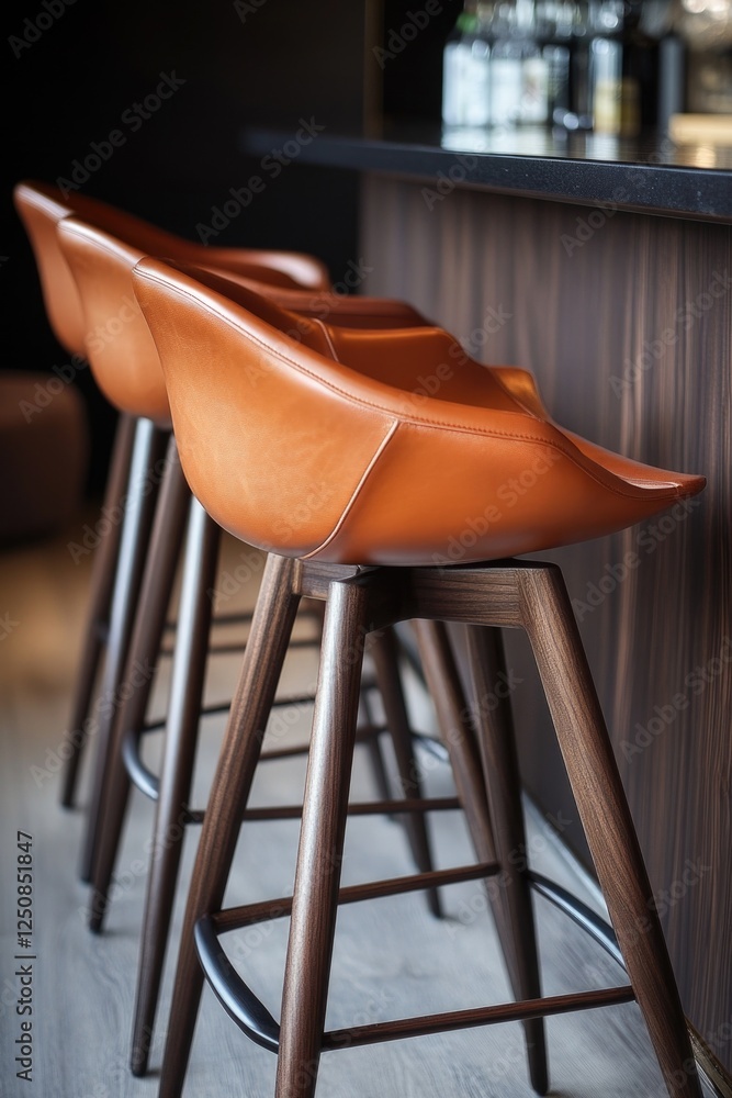 Poster close-up shot of three stools in front of a bar, perfect for use in hospitality or nightlife context