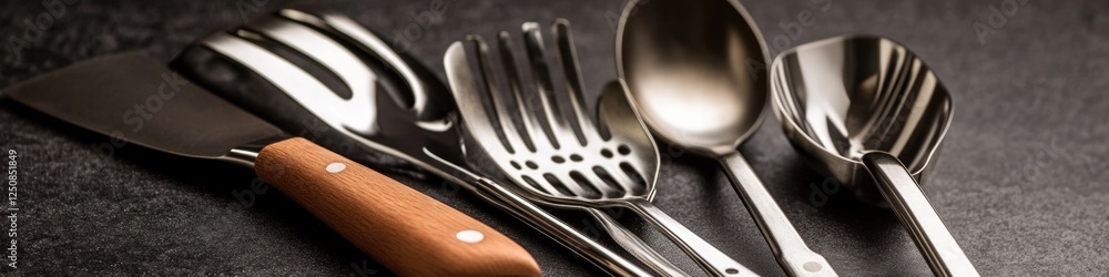 Poster a set of silverware with a natural wooden handle