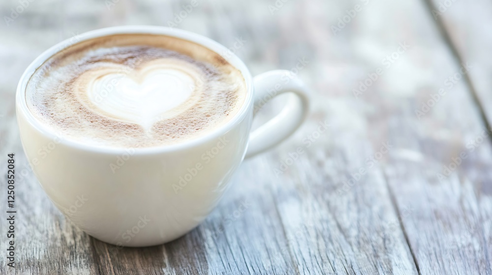 Poster heart shaped latte art in a beautiful cup of coffee on a rustic wooden table : generative ai