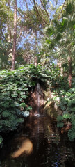 Lush greenery and waterfall at Jardin Botanico La Concepcion, Malaga, Spain