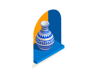 Greek Blue and yellow arch window Vase