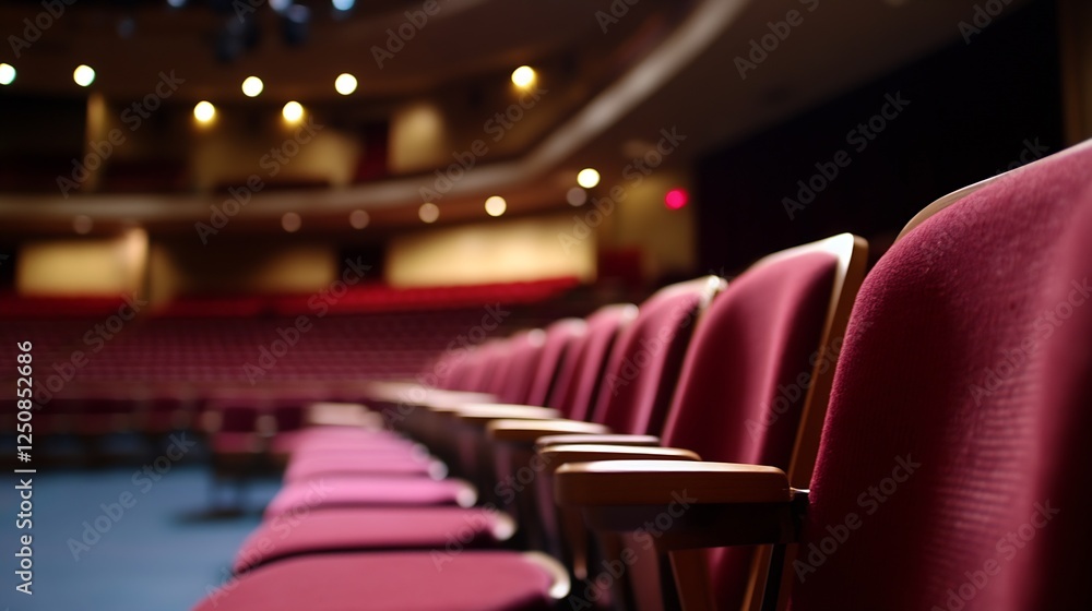 Poster Empty theater seats arranged in neat rows reflecting the ambiance of a performance stage in a modern venue : Generative AI
