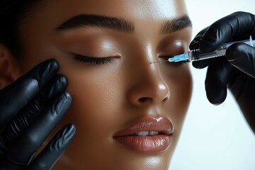 A hyper-realistic close-up of a lip injection procedure.