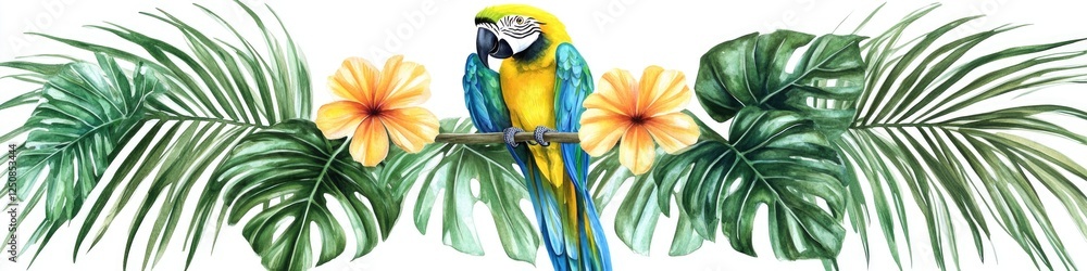 Poster a colorful parrot sits atop a tree branch, looking out at the viewer